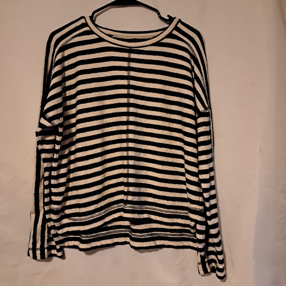 Madewell Women's Slub Stripe Pullover Sweater  Sz L Black White Crewneck